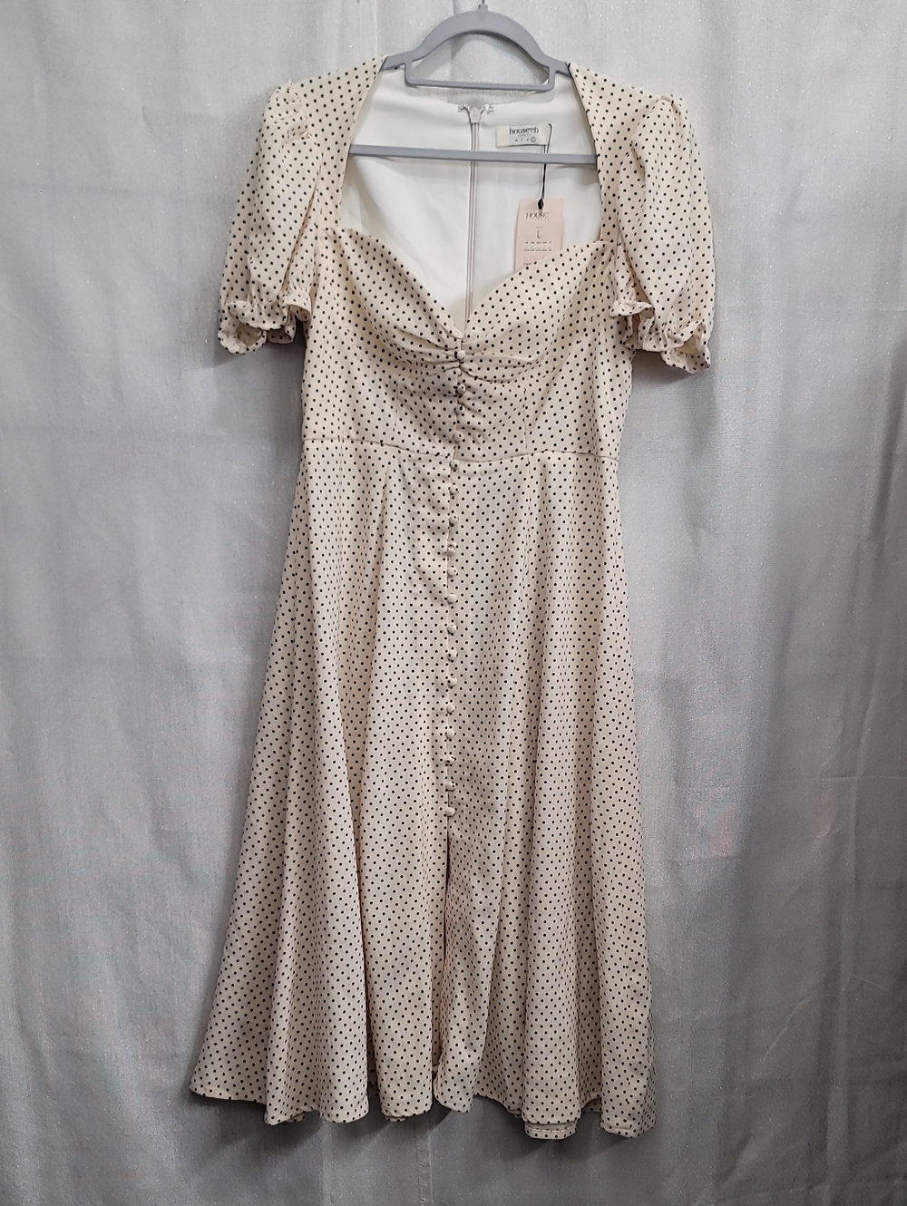 House Of CB Nwt Ellery Polka Dot Puff Sleeve Midi Dress Size Large - Picture 2 of 16
